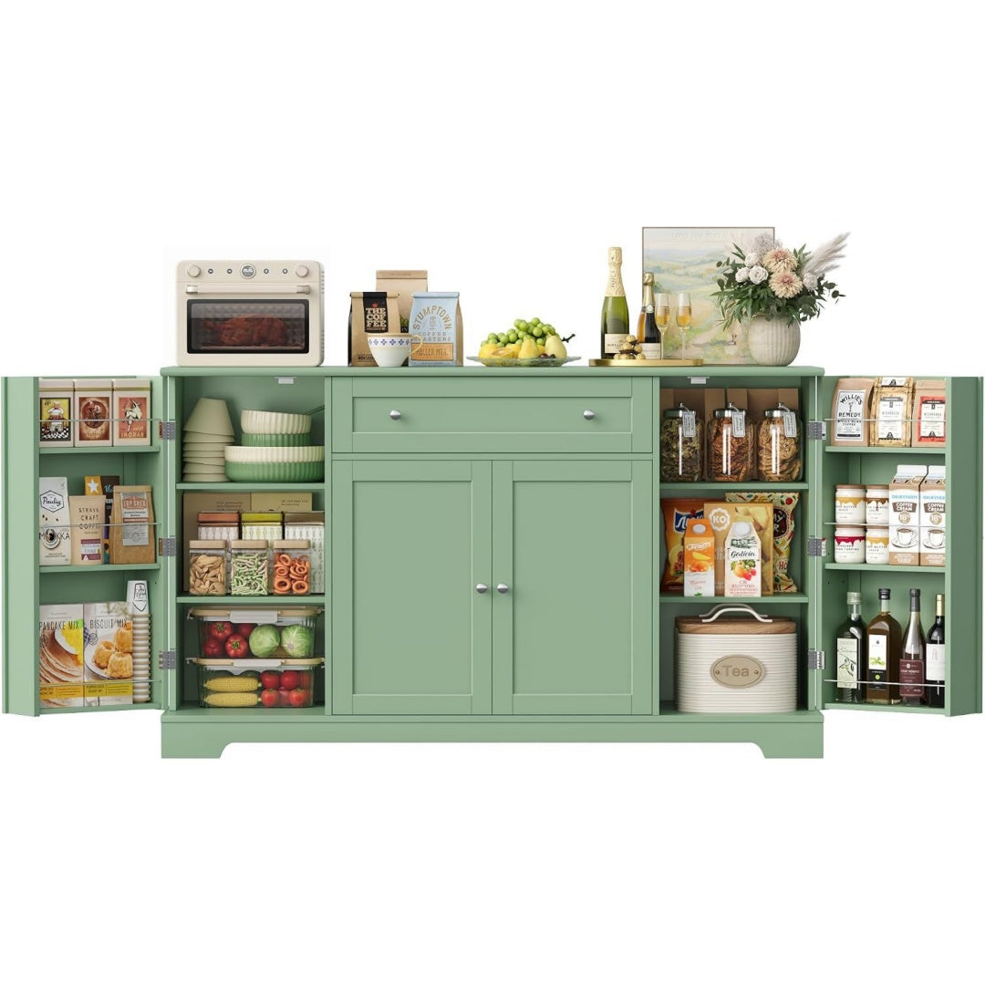 Buffet vert tissu 138 cm, rangement esprit fermier