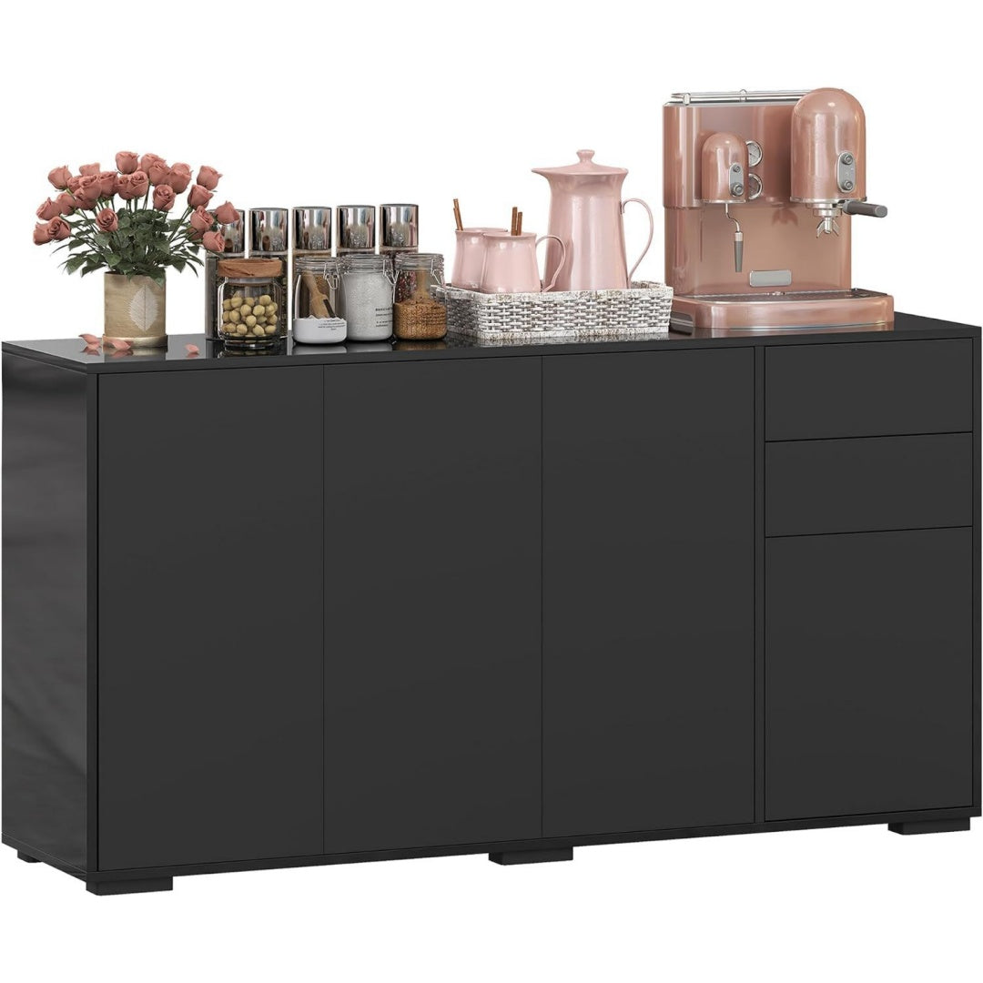 Enfilade noir bois ingenierie 140 cm, rangement style contemporain