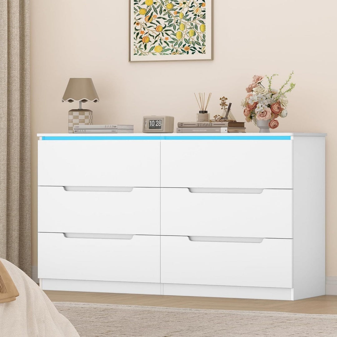 Chiffonnier gris clair avec 6 tiroirs