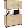 Beige buffet avec rangement, 6 portes 1 etagere, avec portes vitrees
