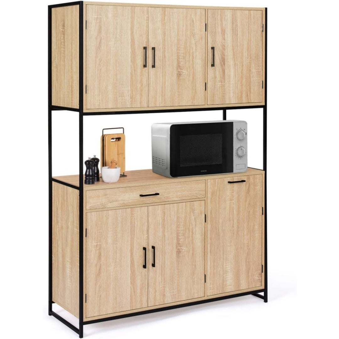 Beige buffet avec rangement, 6 portes 1 etagere, avec portes vitrees