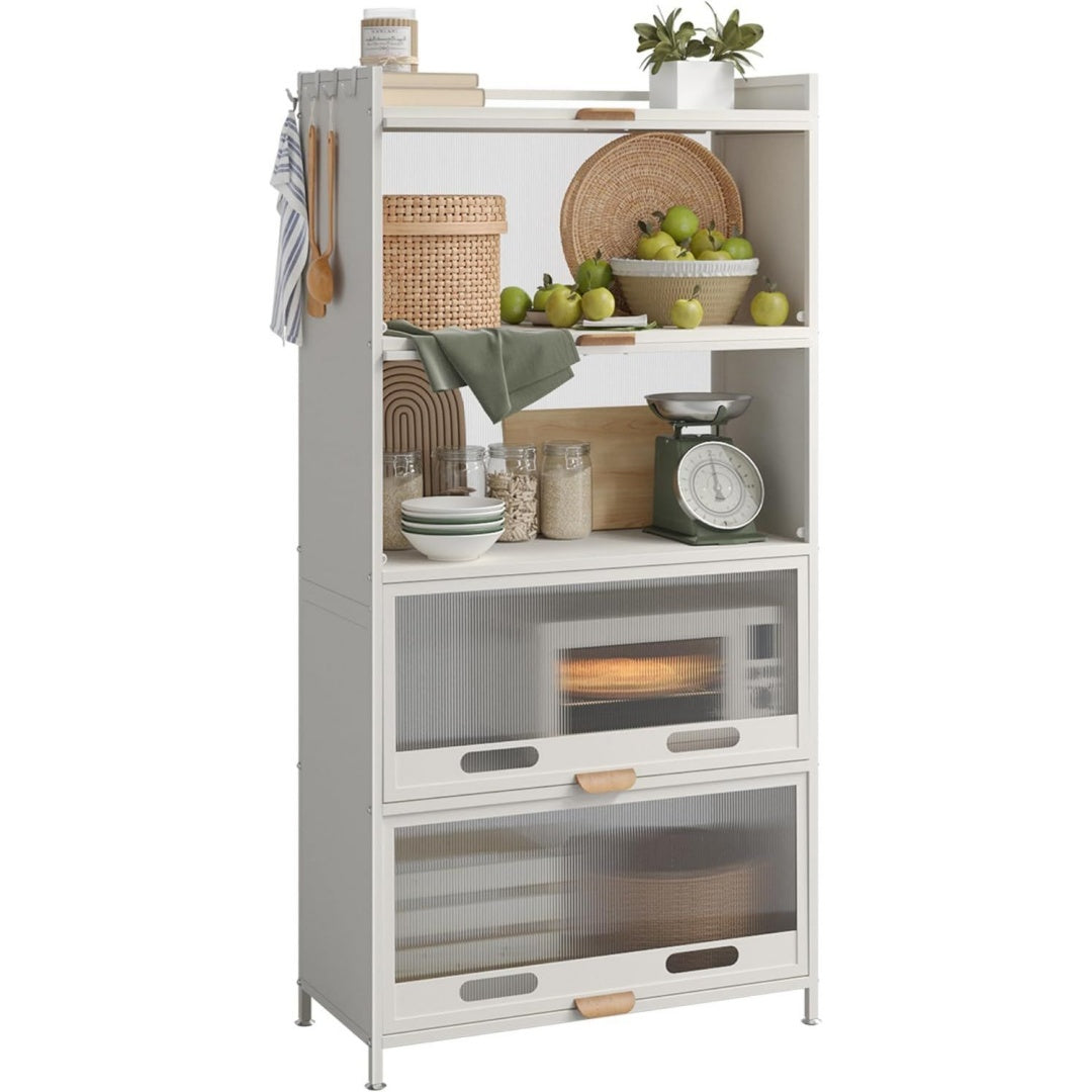 Meuble de rangement bas gris en metal, rembourre