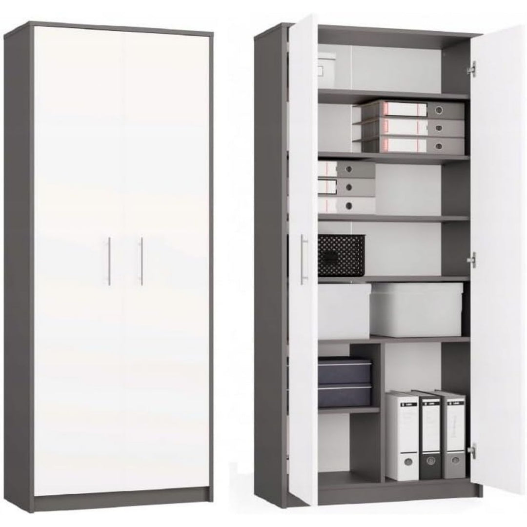 Bibliotheque etagere style contemporain gris 8 etageres, bois ingenierie durable