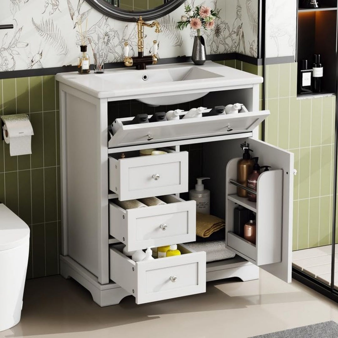 Meuble-lavabo de style moderne avec un format pliable et gain de place