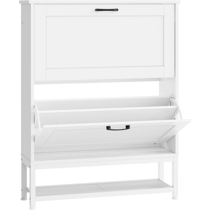 Armoire a chaussures design epure, teinte gris clair, rangement optimise noyer