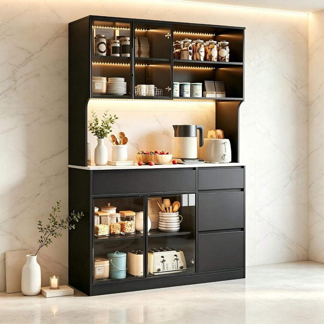 Buffet large 180 cm de haut structure metallique gris clair