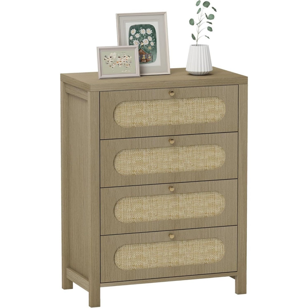 Pratique commode en MDF et rotin