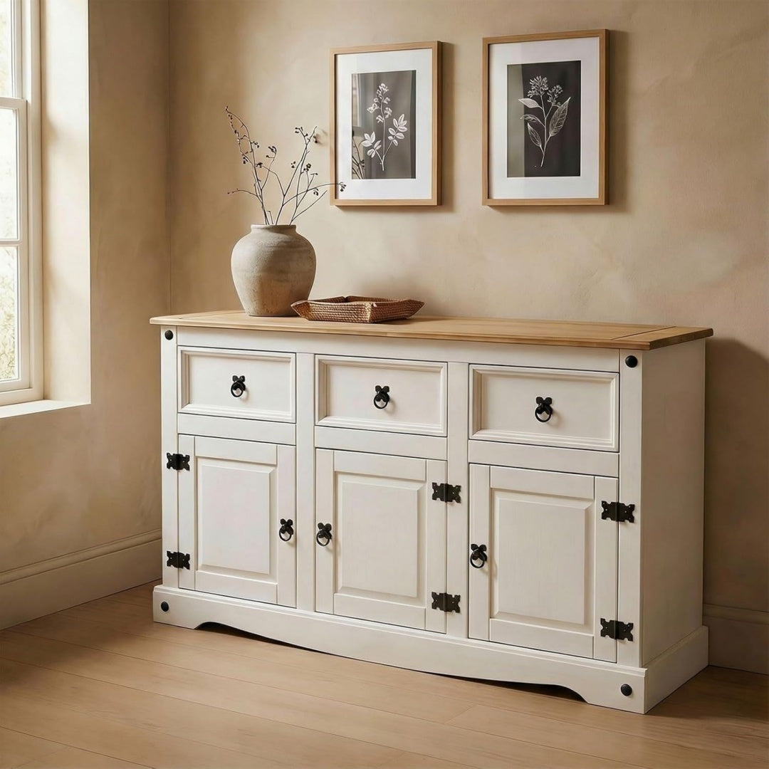 Marron bahut esprit rustique, 3 tiroirs et 3 portes en bois