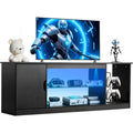 Console TV noir 5 etageres reglables, bois ingenierie et style contemporain