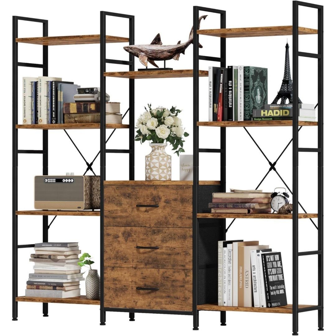 Charme Industriel, bibliotheque murale gris en bois