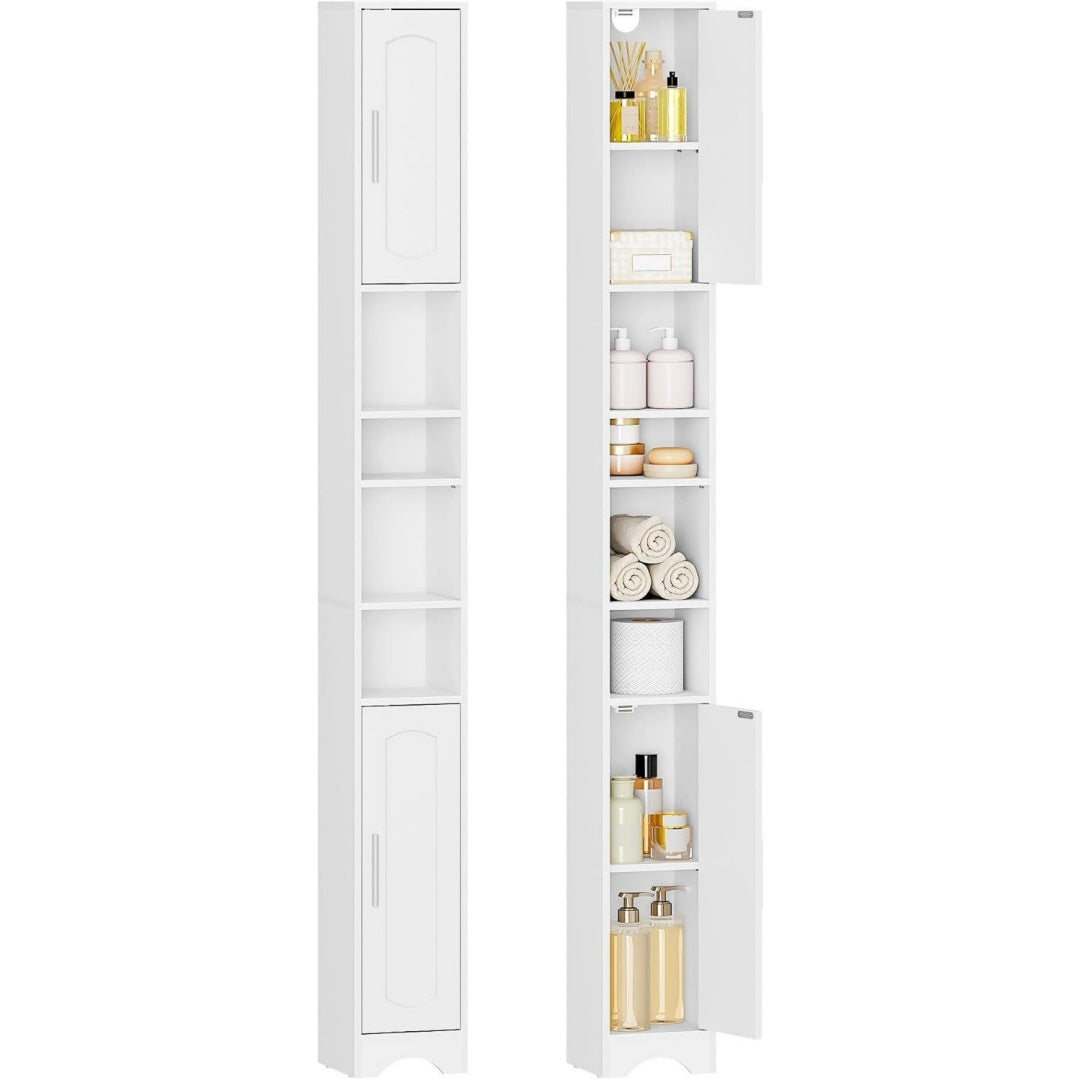 Colonne haute gris clair 20 cm, 4 etageres et a 2 portes