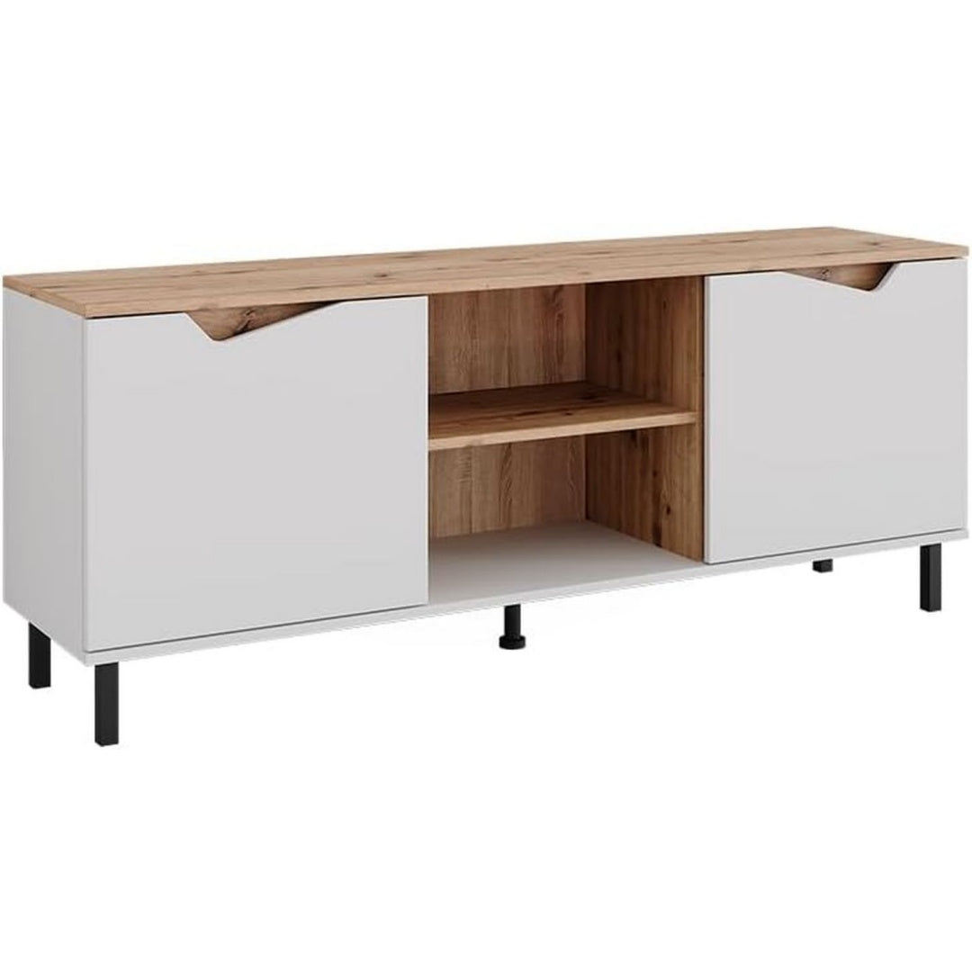 Meuble TV gris clair design moderne, deux portes