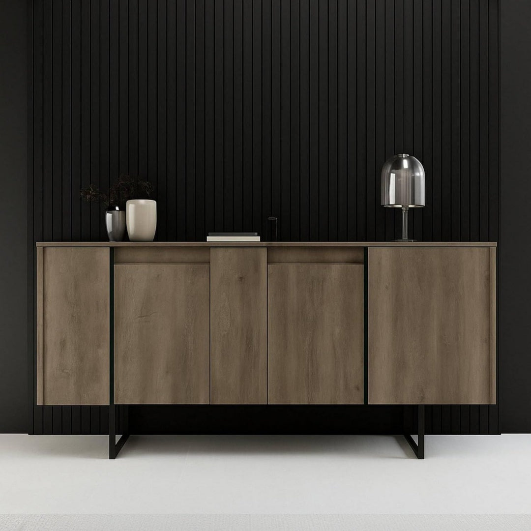 Contemporain, vaisselier gris fonce en bois
